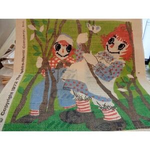 Raggedy Ann and Andy Needlepoint Canvas 15" with wool 1972 Bobbs-Merrill